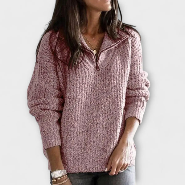 Sweter z dzianiny zapinany do połowy