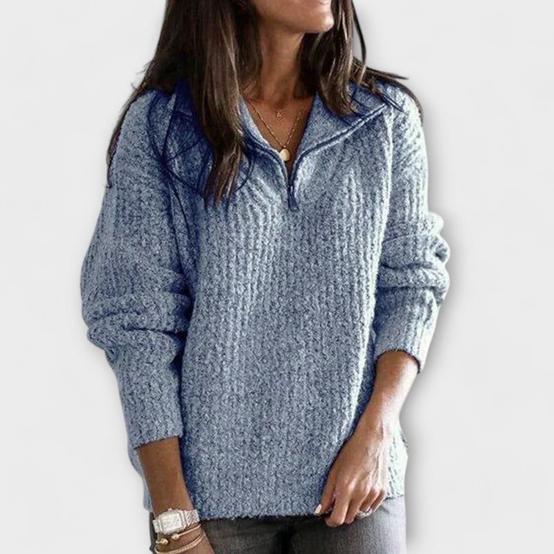 Sweter z dzianiny zapinany do połowy
